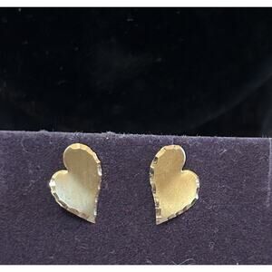 14k Gold Asymmetrical Crimped Edge Heart Stud Earrings